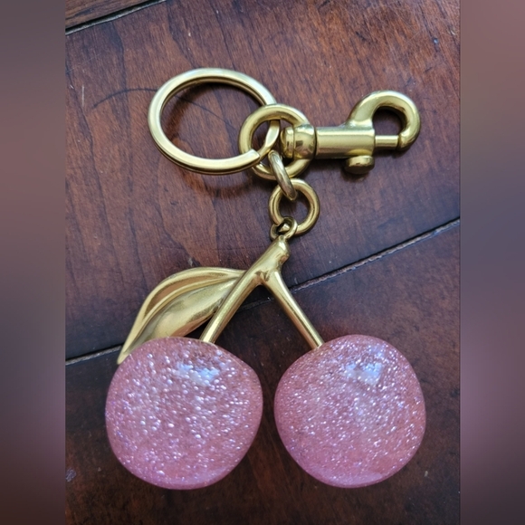 Pink Cherry Bag Charm with Gold Accents - Picture 3 of 3